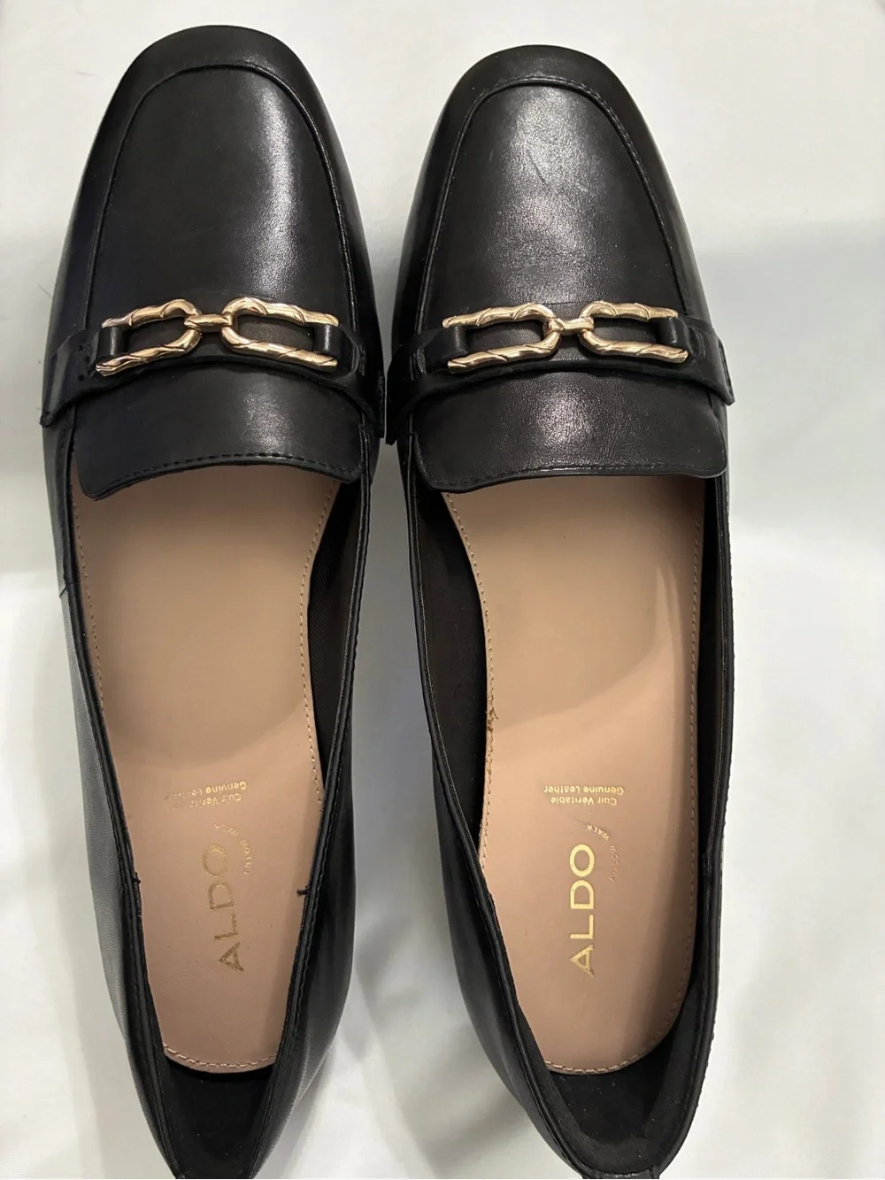ALDO Black Horsebit Loafers Size 11 slip-on black faux leather square toe design